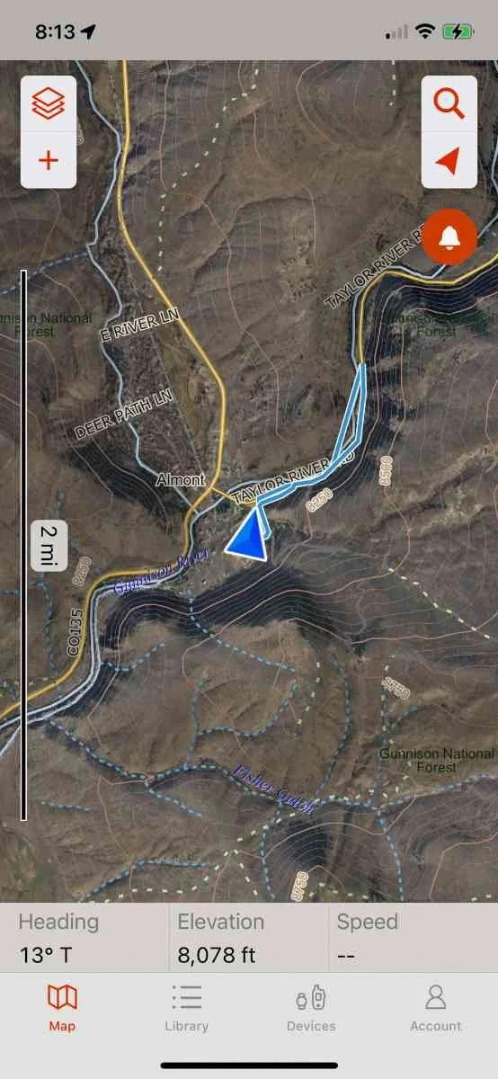 Detailed topographic tracking shown on the Garmin Explore mobile app interface.