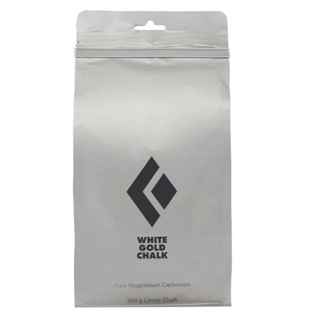 Black Diamond White Gold climbing chalk packaging.