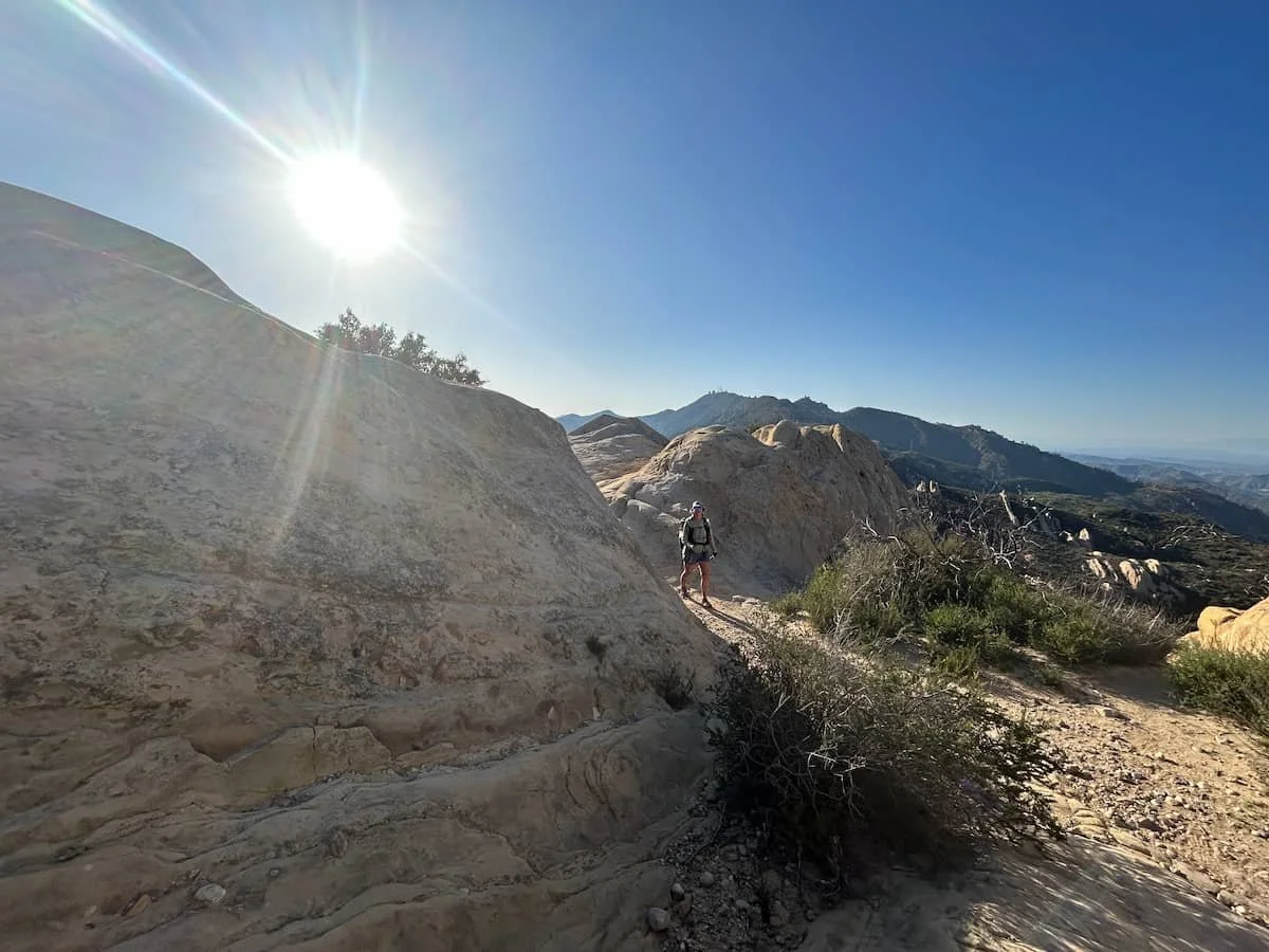 Dramatic, jagged rock formations alongside the Mesa Peak Motorway trail.