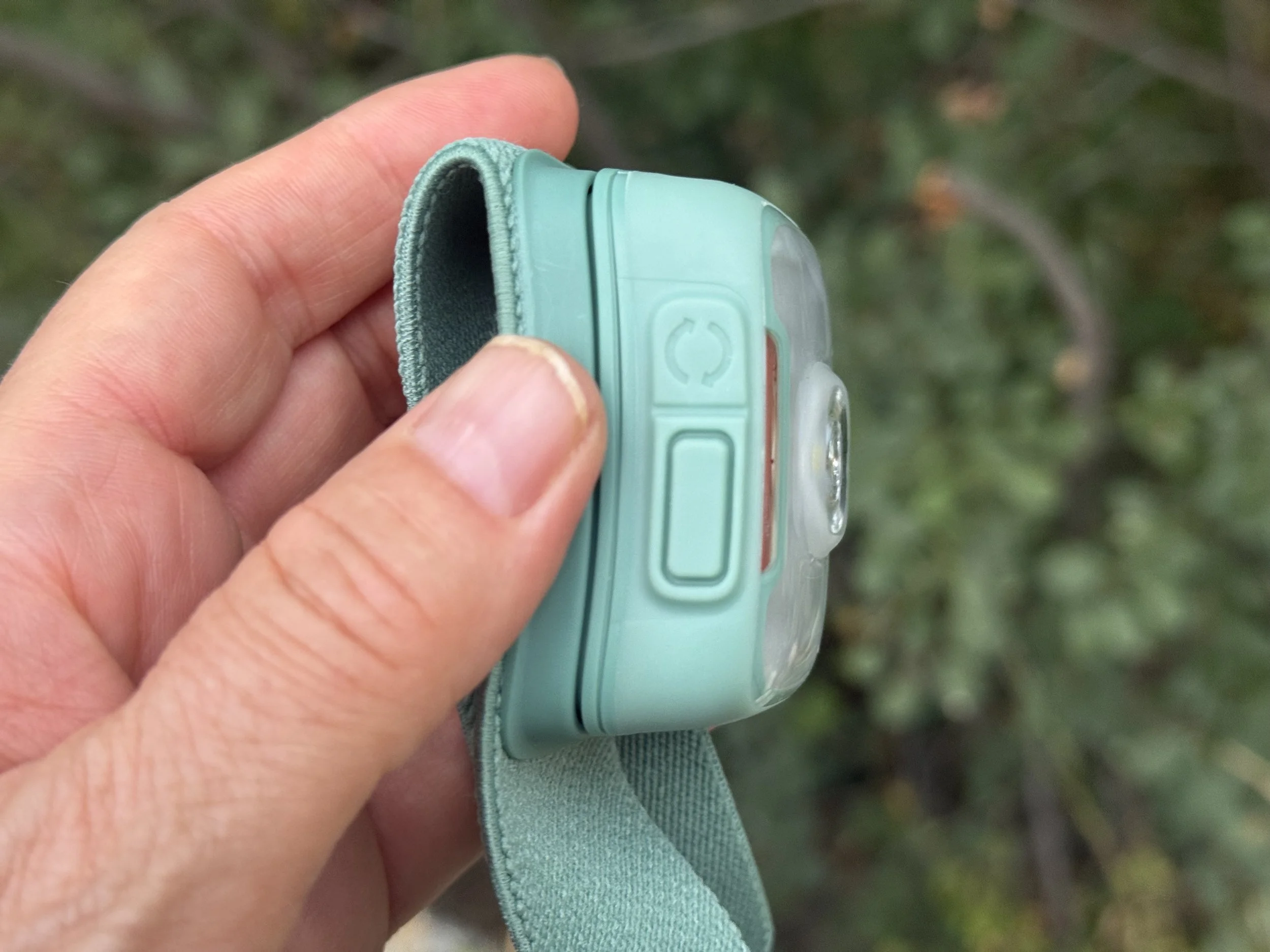 Close-up detail of the moisture-wicking fabric and headband adjustment on the BioLite Range.