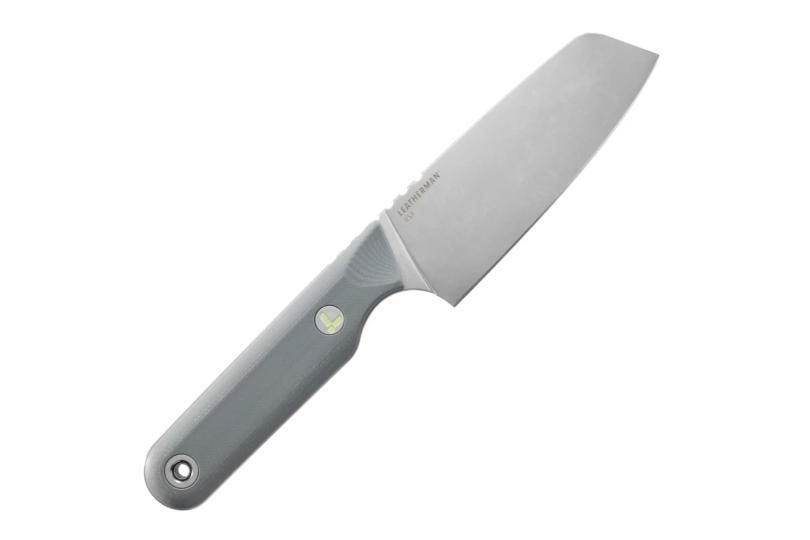 A full-profile view of the Leatherman Rustle highlighting its fixed-blade construction.
