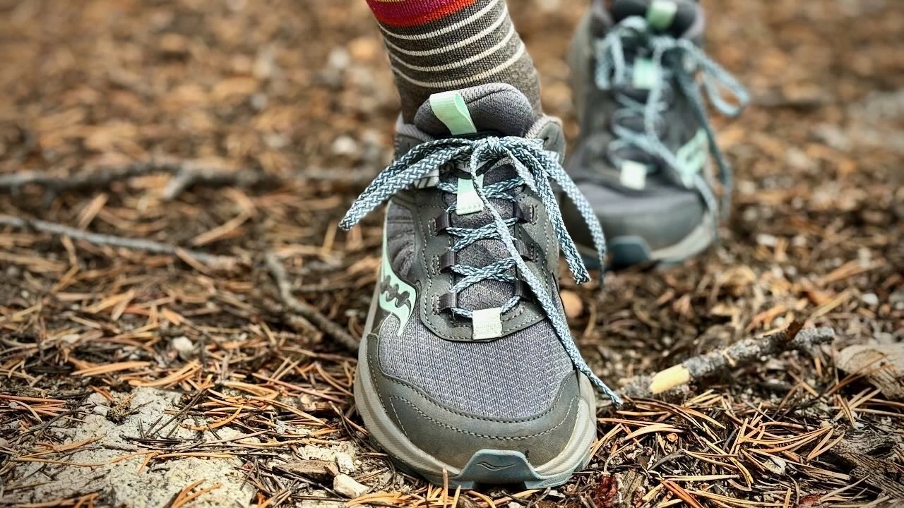 A low-cut hiking shoe featuring breathable mesh panels and a lightweight design.