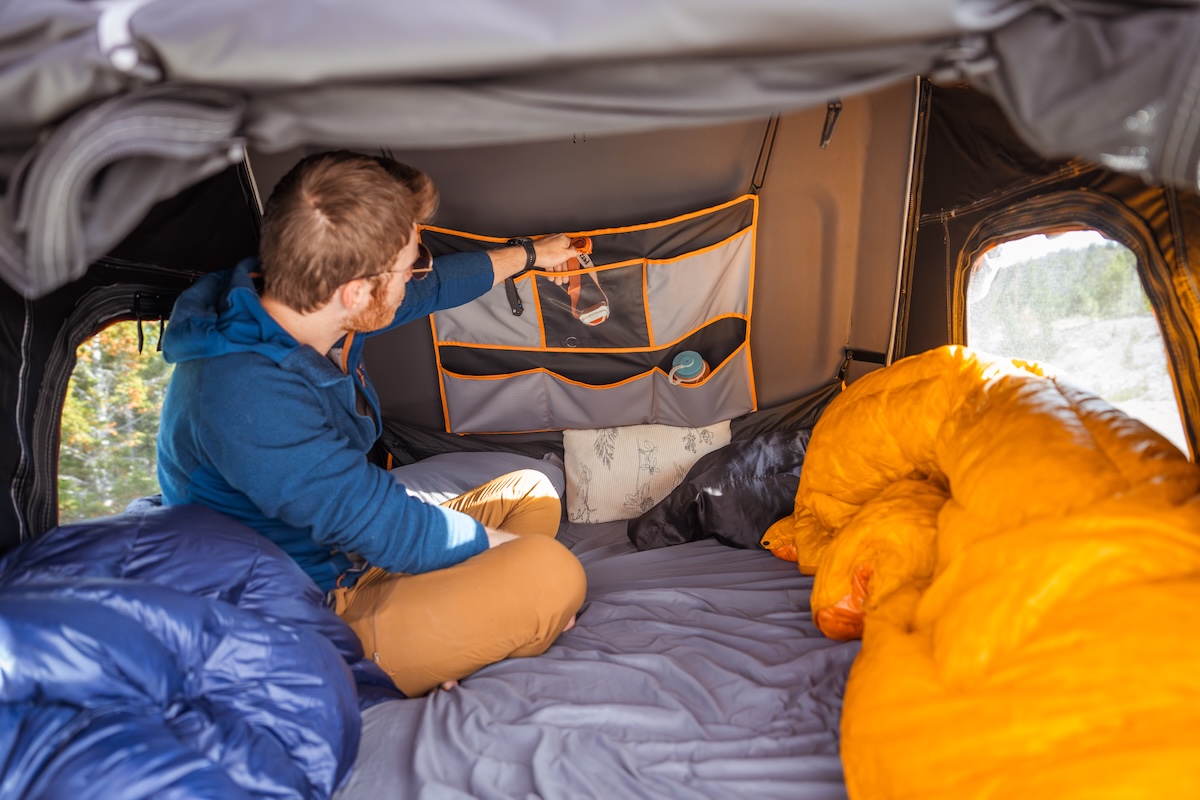 Interior view of the Roofnest Condor 2 showing the mattress surface and sleeping area.