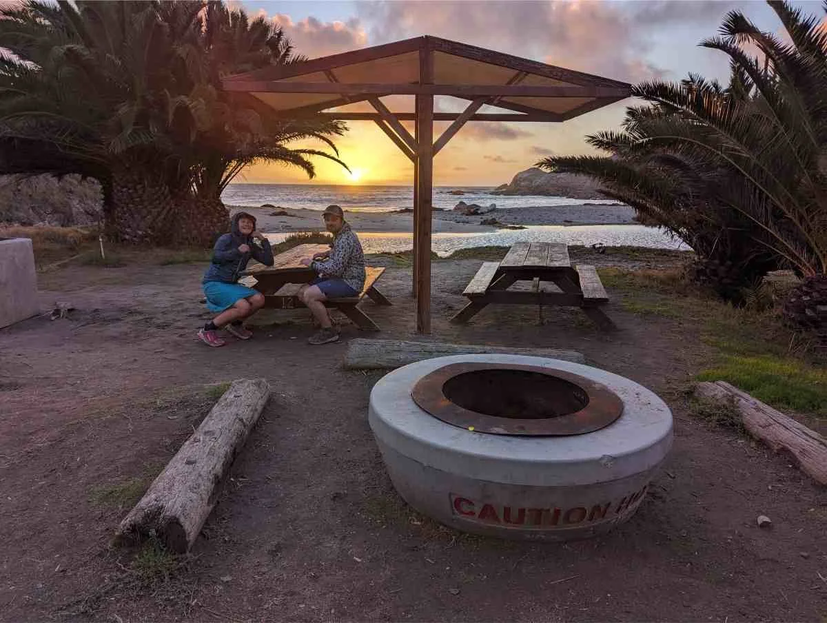 A wide shot of the secluded beach and primitive camping spots at Parsons Landing.