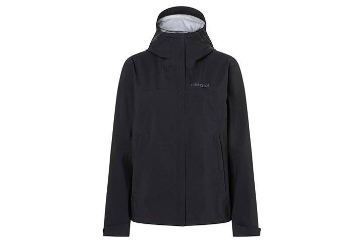 The Marmot Precip Eco Pro jacket folded neatly on a surface.