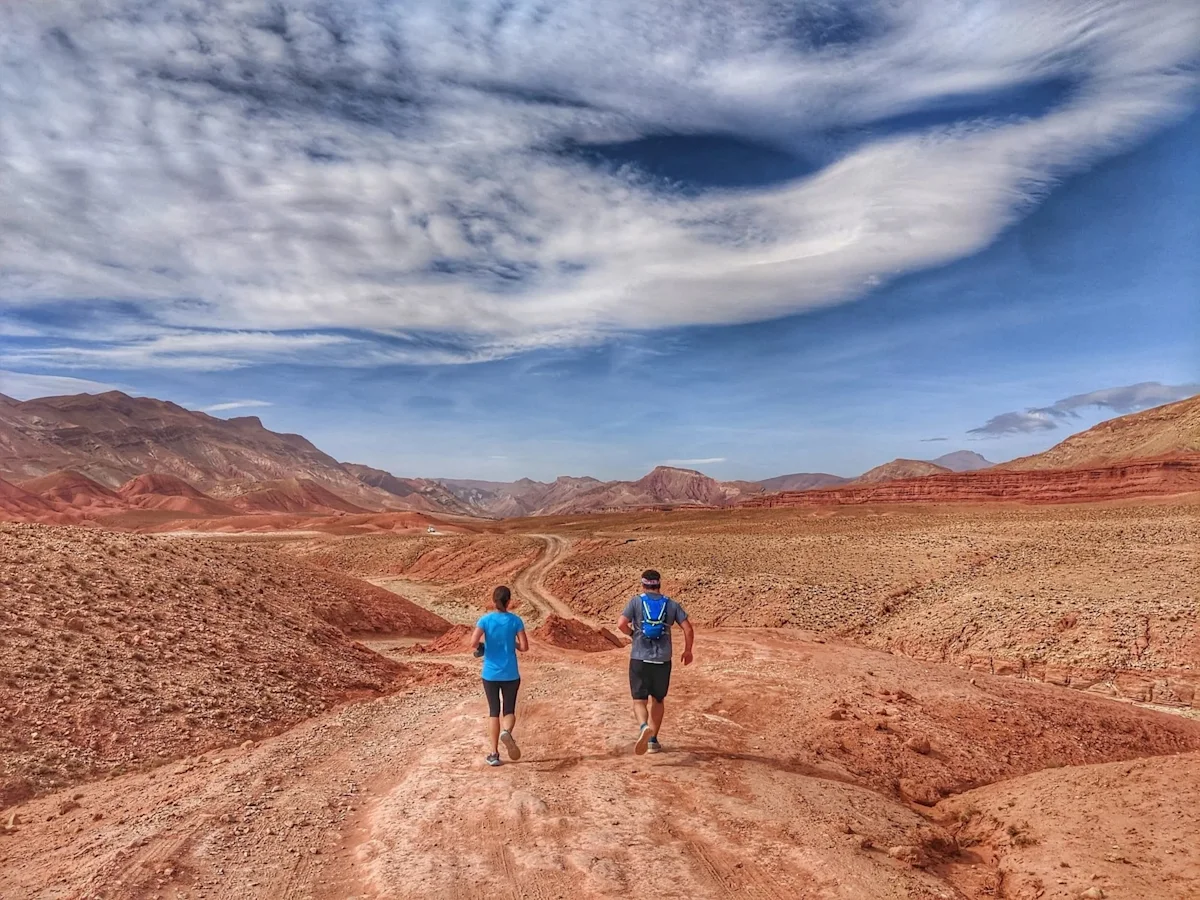 Runner on a desert trail in the Atlas Mountains of Morocco.
