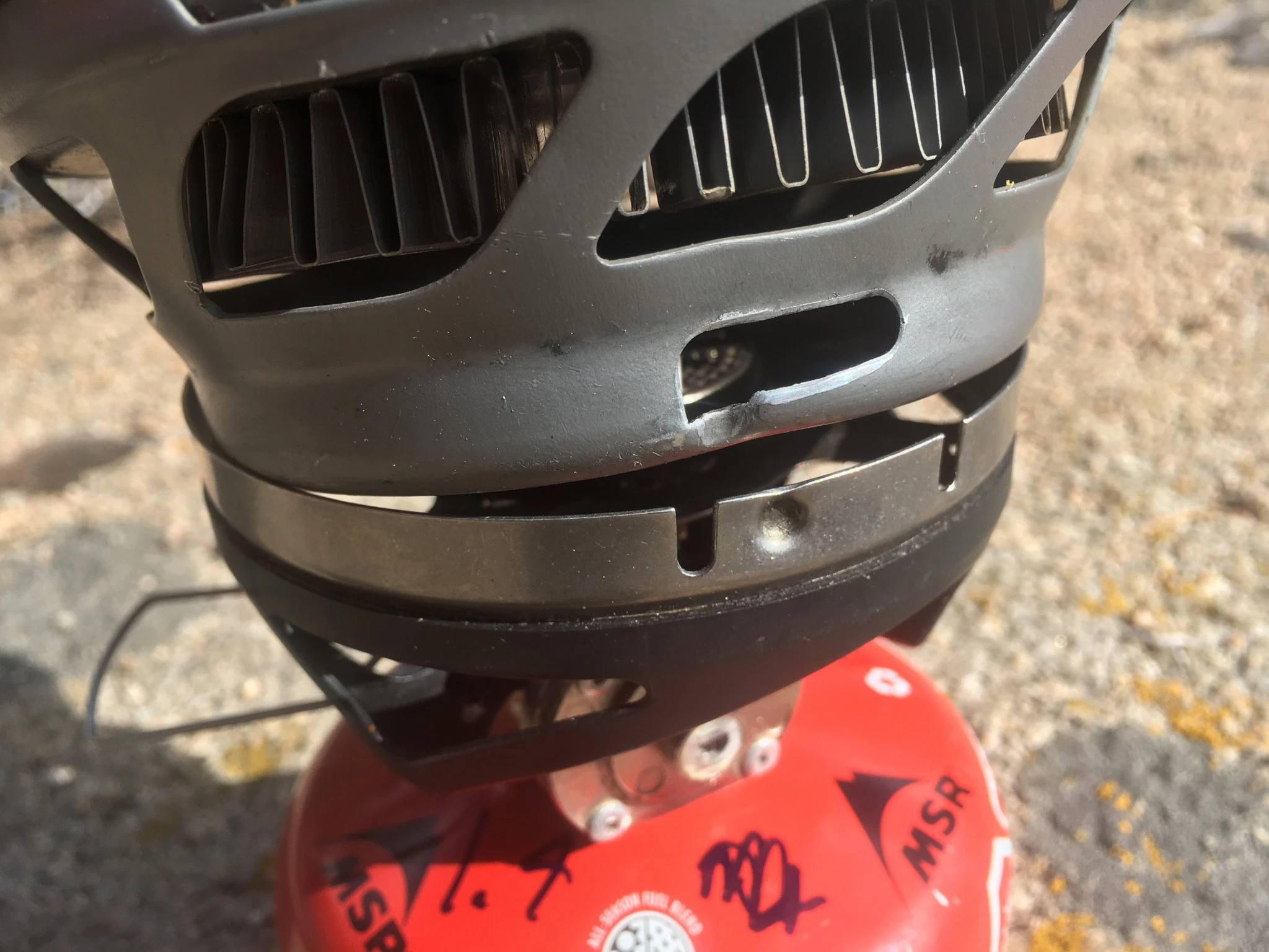 Close-up of a Jetboil MiniMo showing the secure locking connection between the burner and the pot.